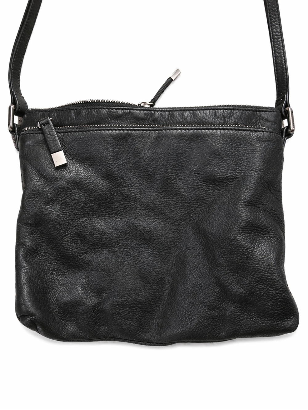 Classic Black Genuine Leather Crossbody Bag - Minimalist Everyday Carry